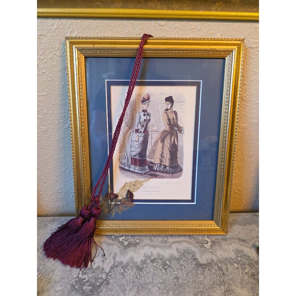 Reproduction 1884 Framed German Victorian Fashion Print "Der Bazar" Tassel & Pre